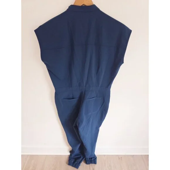 FIGS Rafaela Cargo Scrub Jumpsuit Deep Reef Blue Orange L Large Short Sleeves - Picture 9 of 10